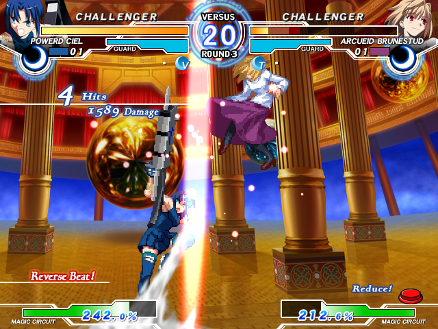 Screenshot of gameplay from the fighting game Melty Blood