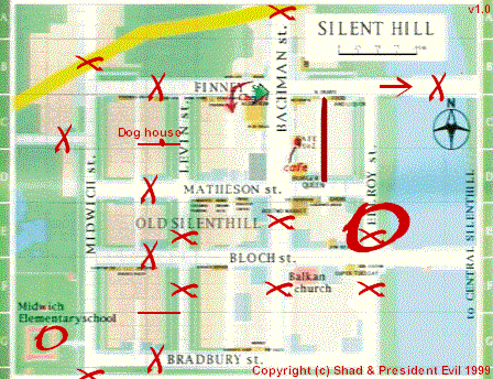 Map of Silent Hill with Harry's scribbles